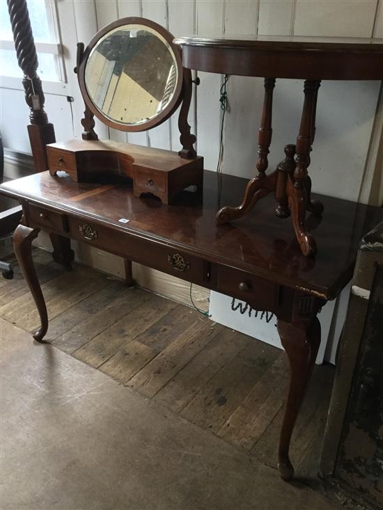 Mahogany hall table, occasional table and toilet mirror